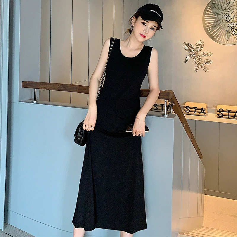 Mùa xuân và mùa hè năm 2021 mỏng dưới đáy một đường dây treo váy túi hông áo vest dài váy mỏng giữa áo thun cotton váy phụ nữ - Sản phẩm HOT