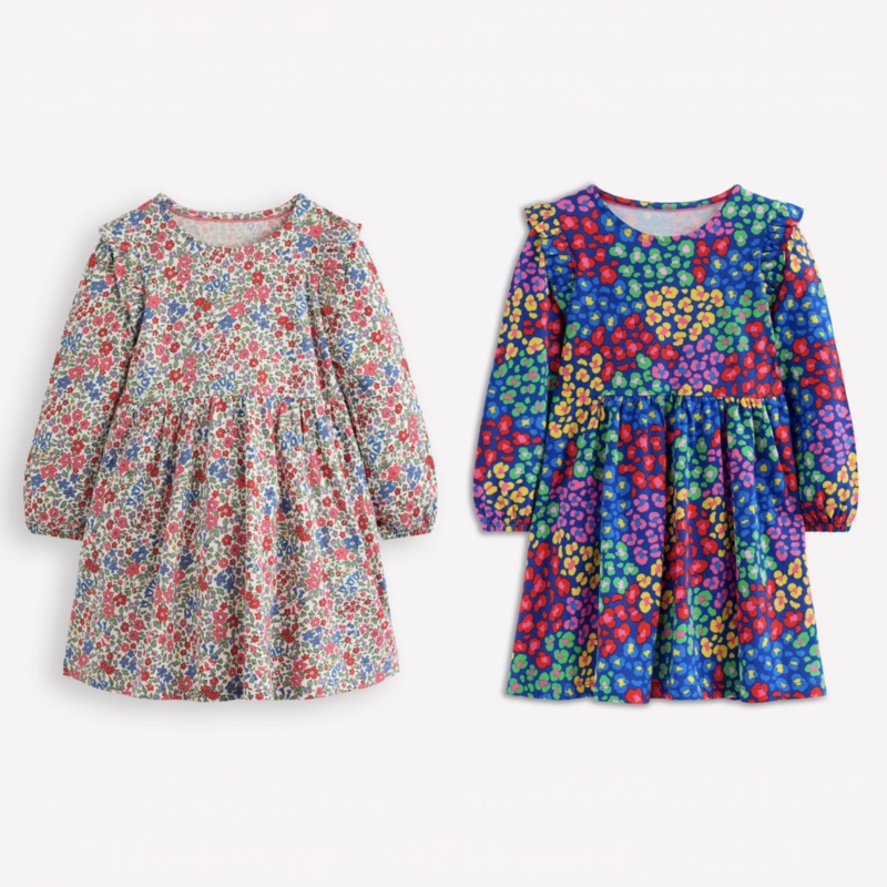 Yingdan Bd Girls' 2-12 Years Old Spring and Autumn Floral Leopard Print Ruffled Long-Sleeved Pure Cotton Dress Yingdan Bd Girls' 2-12 Years Old Spring and Autumn Floral Leopard Print Ruffled Long-Sleeved Pure Cotton Dress