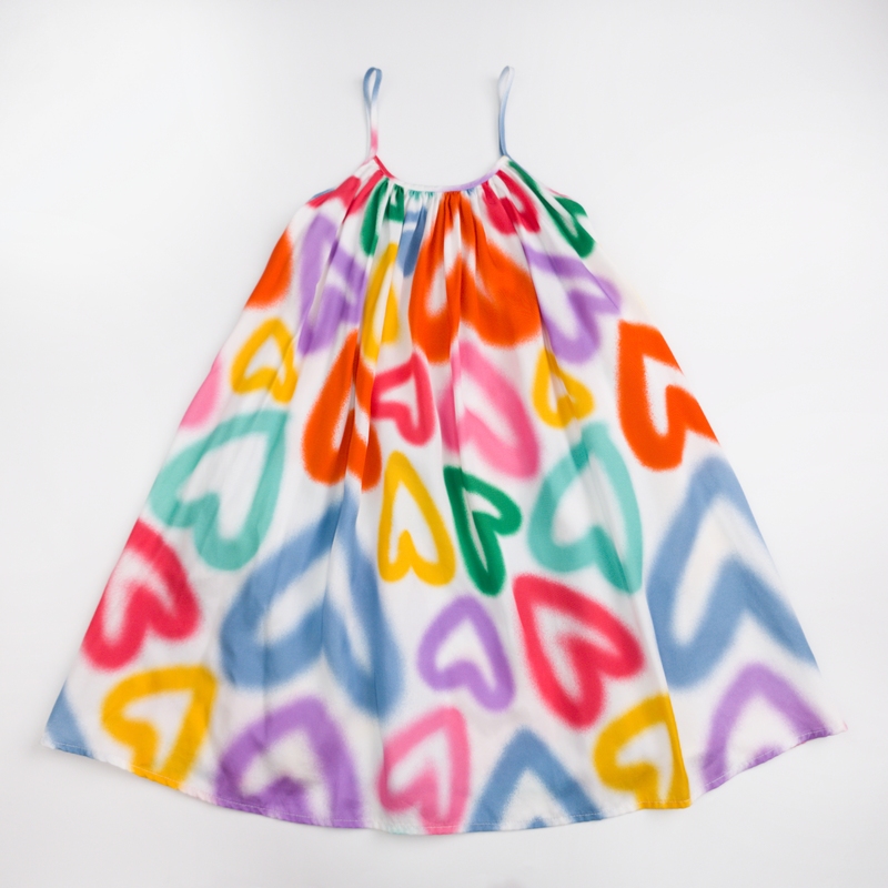 Expensive Brand Smc Girls' Colorful Heart-Patterned Tencel Spaghetti Strap Dress for Young Children Expensive Brand Smc Girls' Colorful Heart-Patterned Tencel Spaghetti Strap Dress for Young Children