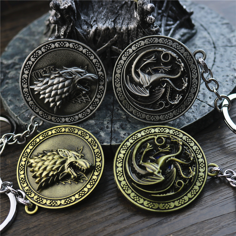 Game of Thrones Stark Family Keychain Ring Chain Mother of Dragons Targaryen Pendant Jewelry Rotatable
