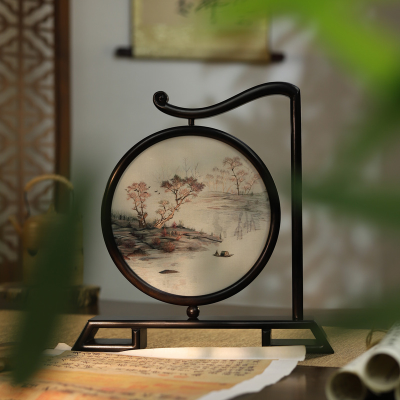 Retro Style Su Embroidery Hand-Painted Landscape Painting Round Ornaments Double-Sided Embroidery Crafts Gifts Chinese Characteristic Souvenirs Retro Style Su Embroidery Hand-Painted Landscape Painting Round Ornaments Double-Sided Embroidery Crafts Gifts Chinese Characteristic Souvenirs