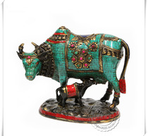 Imported from India copper inlaid turquoise ruby ​​mother and calf ornaments