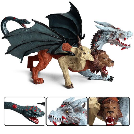 Simulated Mythical Mythical Beast Chimera Three-Headed Dragon Flying Beast Children's Dinosaur Toy Animal Model Ornament Figurine Collection