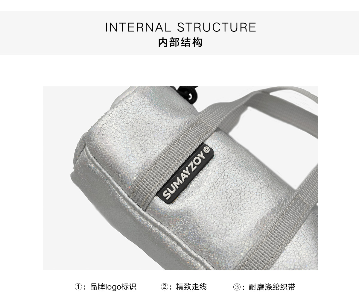 Futuristic metal series mini bag lightweight hanging neck side backpack silver crossbody mobile phone bag fashionable Silver - กระเป๋าแมสเซนเจอร์ - เส้นใยสังเคราะห์ สีเงิน