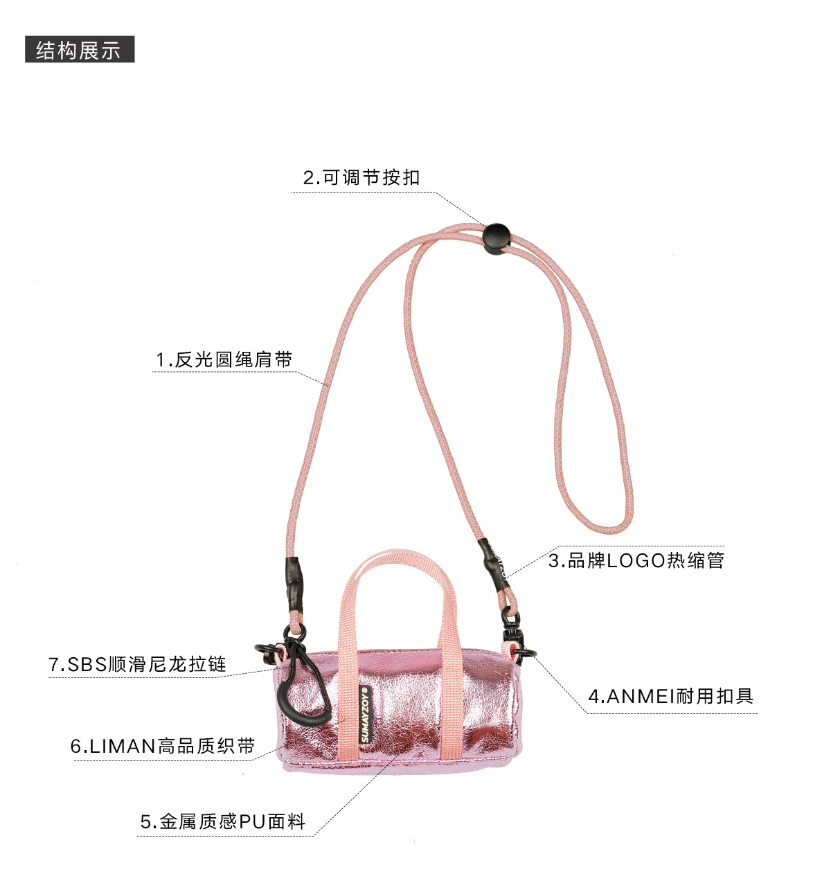 Futuristic metal series mini bag lightweight hanging neck side backpack silver crossbody mobile phone bag fashionable Silver - กระเป๋าแมสเซนเจอร์ - เส้นใยสังเคราะห์ สีเงิน