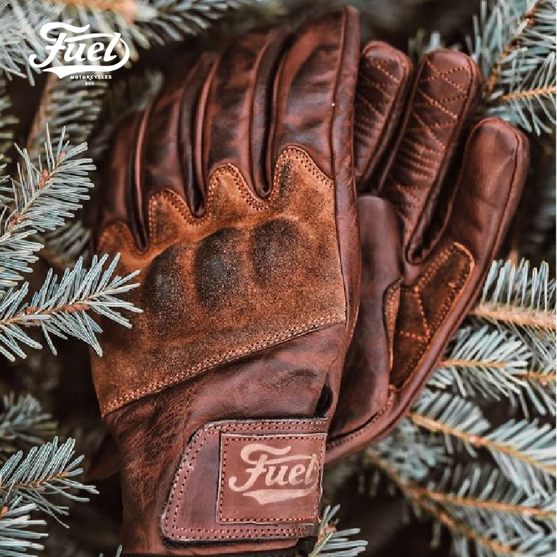 (FUEL) Spain imported cowhide suede retro tide brand warm motorcycle gloves anti-fall armor