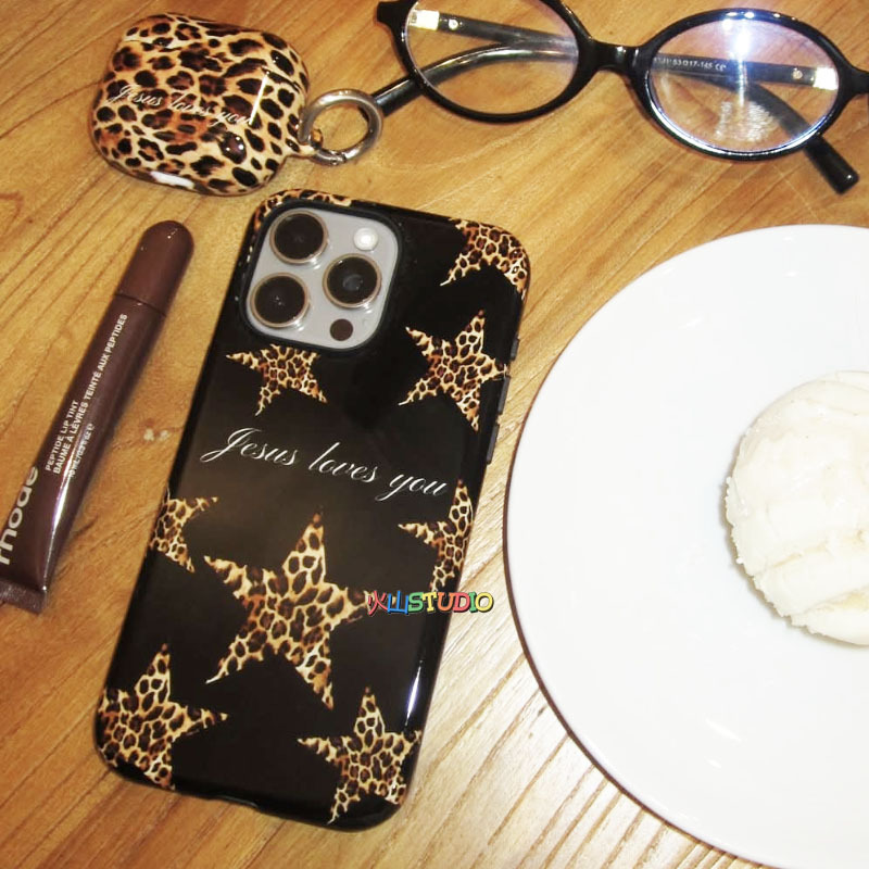 [Volcano] Black Leopard Print Five-Pointed Star Sticker Film Phone Case