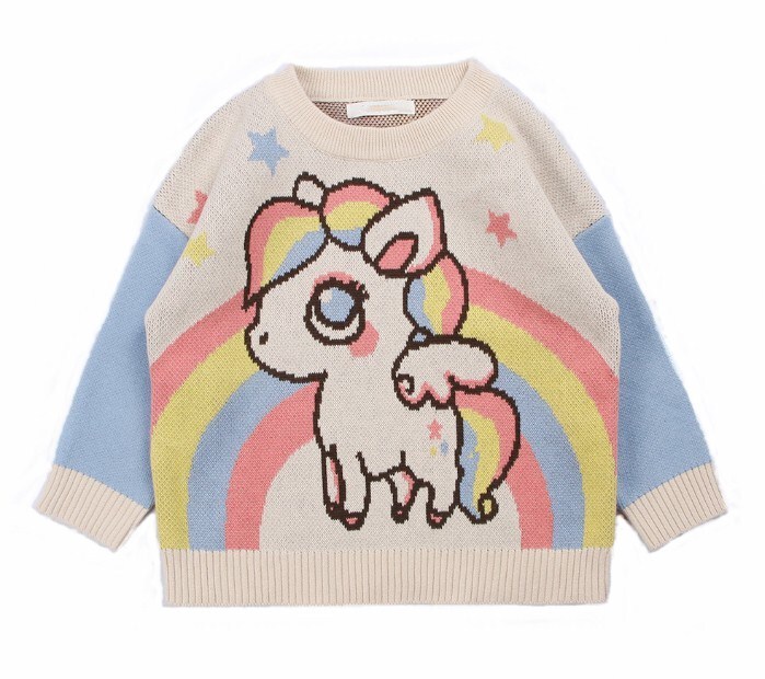 Children's Clothing Ins Autumn and Winter Style Rainbow Unicorn Pure Cotton Knitted Sweater for Boys and Girls, Loose and Versatile Sweater Children's Clothing Ins Autumn and Winter Style Rainbow Unicorn Pure Cotton Knitted Sweater for Boys and Girls, Loose and Versatile Sweater