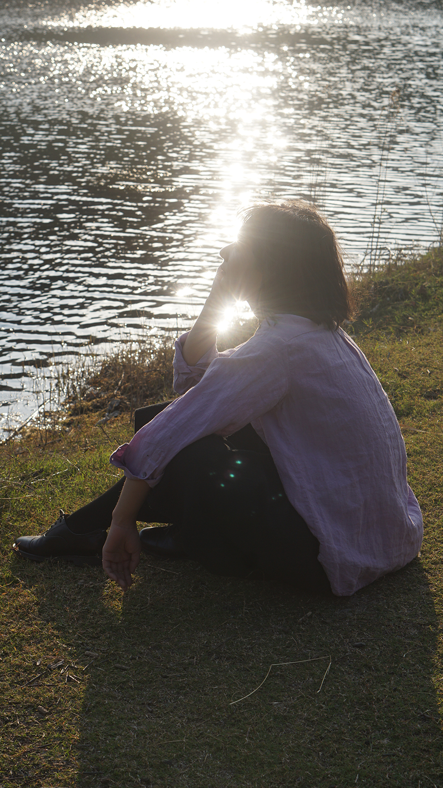 Shawl Collar Sheer Linen Washed Shirt - เสื้อเชิ้ตผู้หญิง - ผ้าฝ้าย/ผ้าลินิน สีม่วง