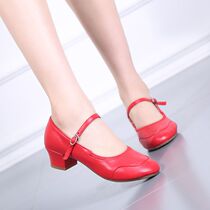 Summer new red soft leather mother dance shoes women dance shoes square dance shoes square dance shoes