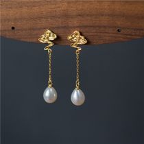 S925 Silver Gilded Cloud Veins Natural Pearl Streaming Suear Stud Earrings