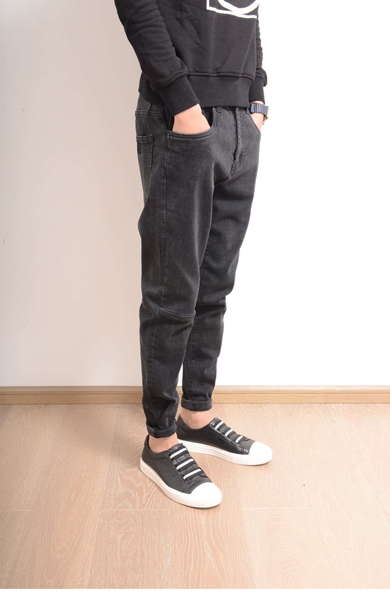 Mùa thu và quần jeans nam co giãn thanh niên Hàn Quốc cộng với xu hướng nhung dày áo nam