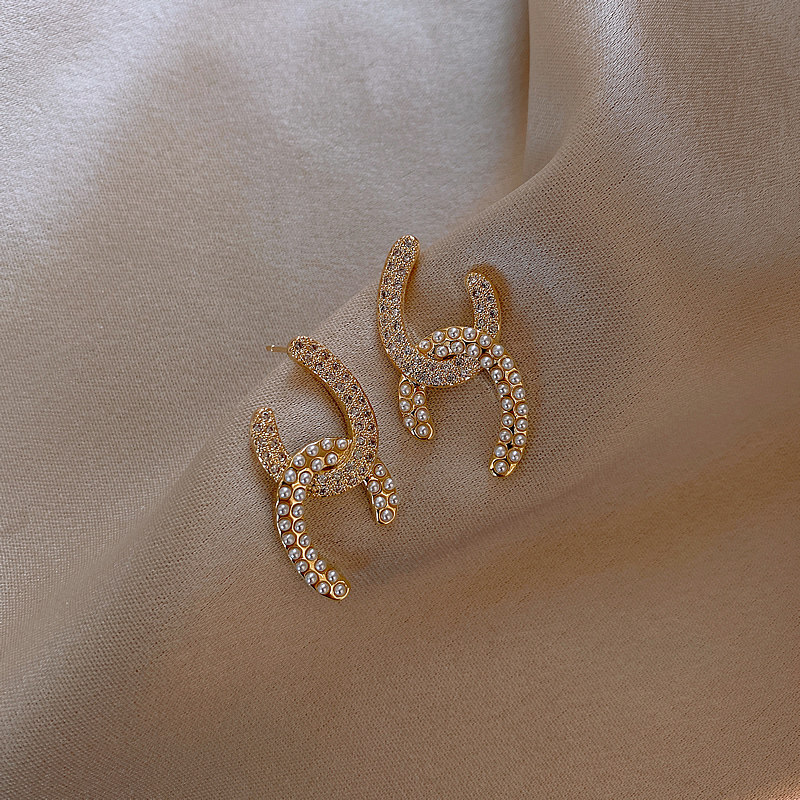 Caring Koko ~ cross-net red explosive with ear pin and European and American wind earrings 2021 New wave women's earrings