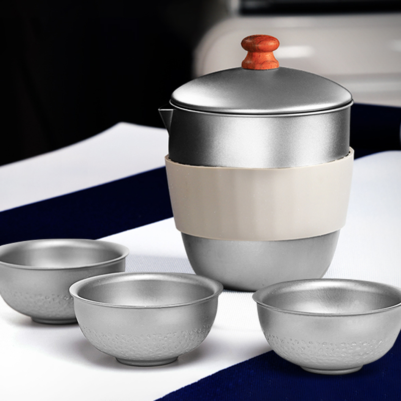 Pure titanium kung fu tea set home portable outdoor travel business trip with titanium filter teapot double layer tea maker