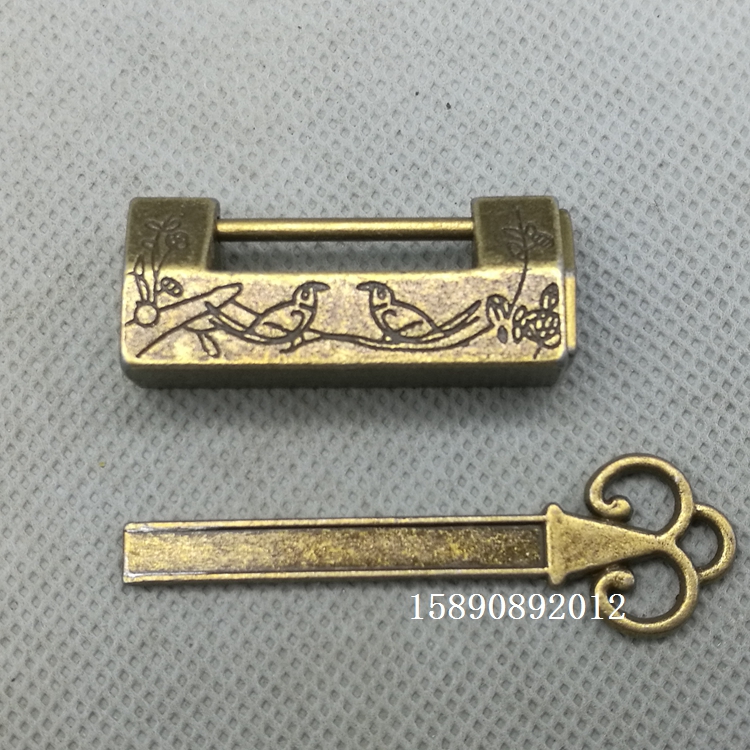 Ancient Play Collection Antique Old Locks Antique Delight Upper Brow With Double Bird Copper Alloy Lock Pocket Bronze Key Can Be Used Normally
