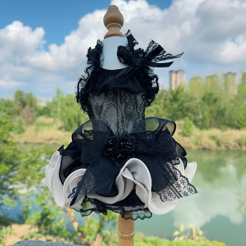 Summer Black and Gold Lace Hollow-Out Camisole Dress Bear Foam Pet Pajamas Teddy Bear Camisole Dress Loungewear