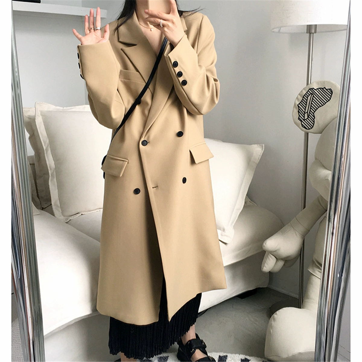 long down coat New Spring Autumn Ladies Woolen Coat Fashionable Temperament Houndstooth Coat Outdoor Leisure Mid-length Windbreaker white bubble coat