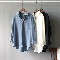 2021 spring new Korean version loose solid color temperament long-sleeved shirt womens port wind design sense niche fashion top