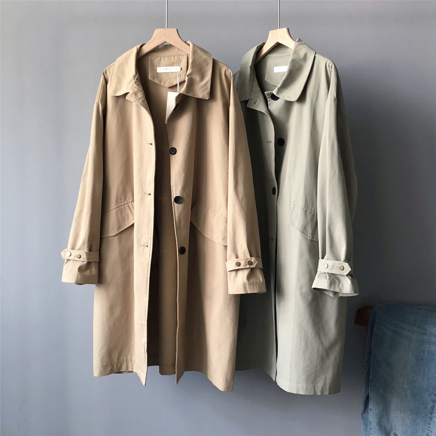 2021 Spring new windcoat jacket Women in Korean version with long version loose display slim long sleeve tooling Inslem wind coat