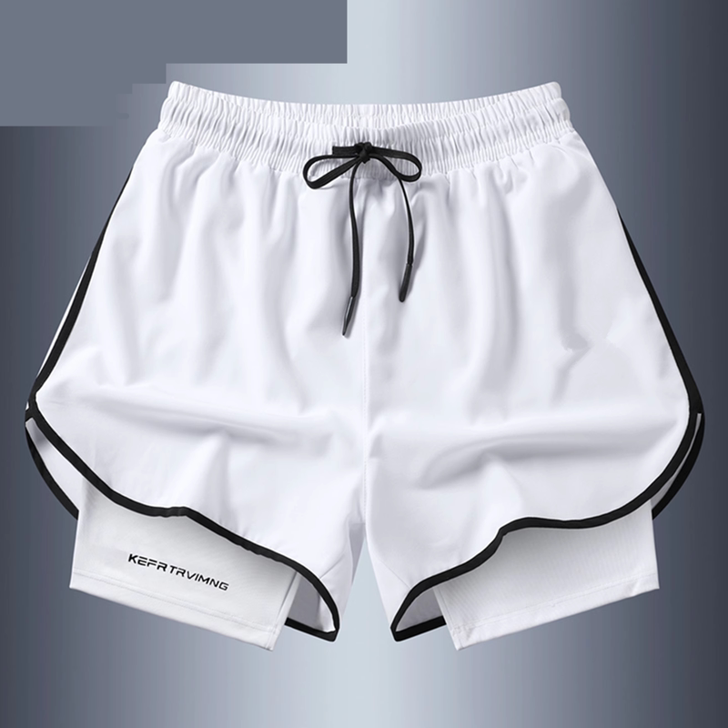 American-Style Sports Basketball Shorts for Men, Faux Two-Piece Three-Quarter Length Pants, Summer Thin Ice Silk Quick-Drying Anti-Exposure Yoga Pants