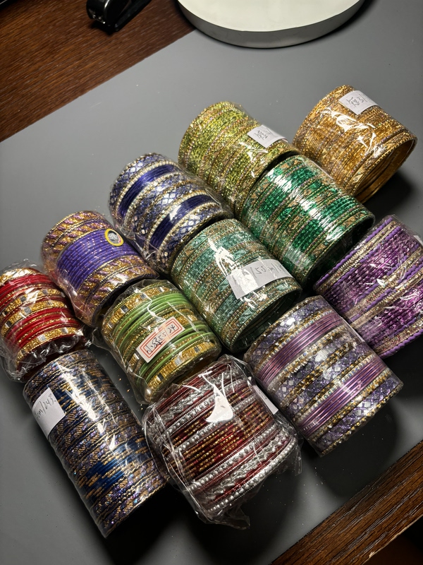 Indian Imported Bracelets, Bangles, and Jewelry Set of 24 Pieces with Gold Powder, Super Shiny Traditional Accessories Indian Imported Bracelets, Bangles, and Jewelry Set of 24 Pieces with Gold Powder, Super Shiny Traditional Accessories
