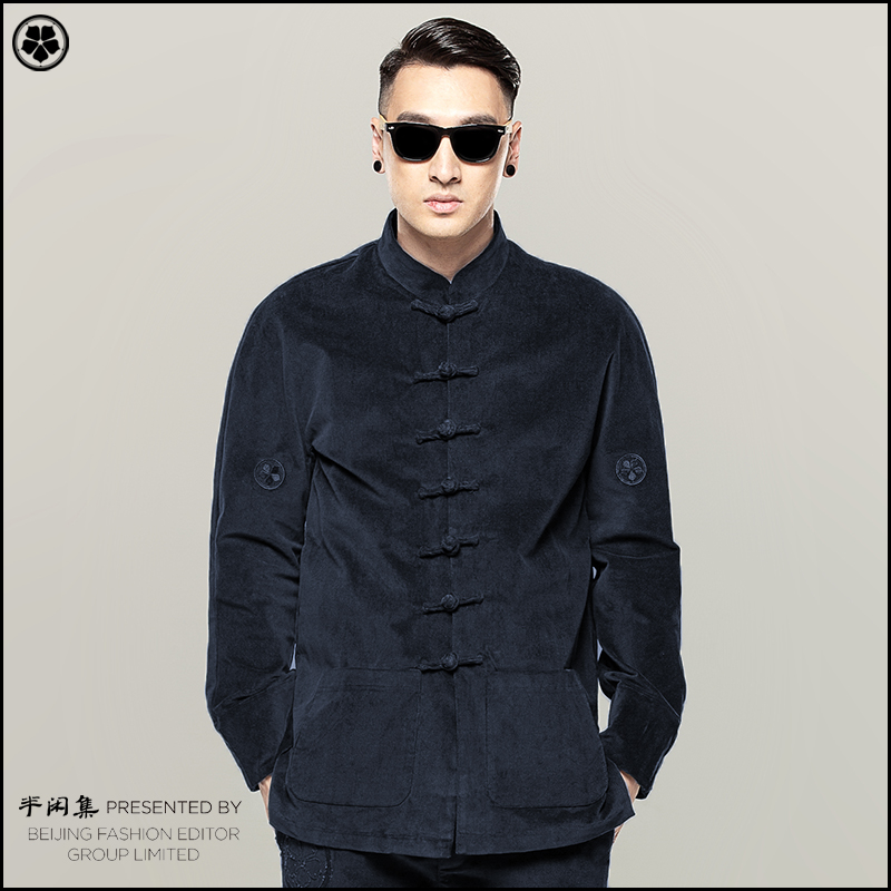 Semi-leisure concentrated national style embroidery Tang clothing trend hip-hop fashion stand-up collar plate buckle top-up winter coat Retro men's clothing