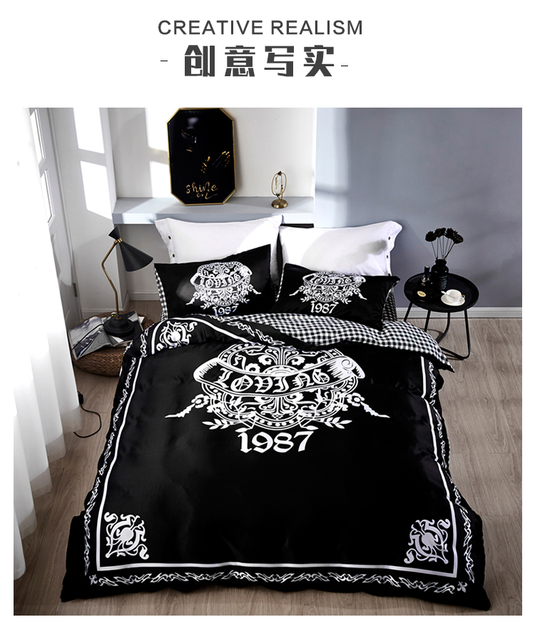 Khăn trải giường bao gồm bốn bộ giường bông cotton 笠 nam phong cách lưới đen trắng kiểu Mỹ ký túc xá ba bộ - Bộ đồ giường bốn mảnh chăn ga gối forever