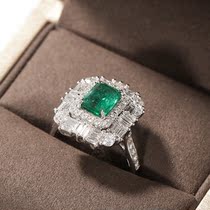 Vallon jewelry natural Zambian emerald ring 18K jin xiang qian ladder square diamond emerald 1 4 karat women