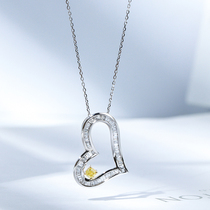 Wanlun jewelry white 18K gold color yellow diamond necklace elegant and generous heart-shaped color diamond ladder square diamond pendant female