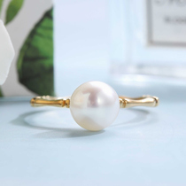 Wanlun jewelry New 18K gold bamboo festival pearl ring Japan Akoya sea natural pink flawless round