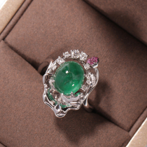 Vallon jewelry 4 karat natural Zambian emerald ring colored gemstones 18k gold diamond ruby ring