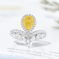 Wanlun jewelry New Crown drop-shaped yellow diamond ring white 18K gold natural diamond female ring spot recommendation