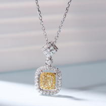 Wanlun jewelry New 18k platinum diamond necklace female color diamond pendant cushion shaped yellow diamond luxury group inlay can be customized