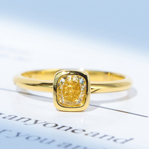 Wanlun jewelry New 18K gold yellow diamond ring simple cushion shape diamond female ring real diamond spot