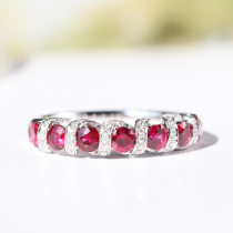 Wanlun Jewelry Mozambique 18K gold Red treasure stone row ring elegant and delicate group inlaid Diamond female ring custom recommendation