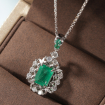 Vallon jewelry new 18k platinum emerald pendants 1 karat natural colored gemstone necklaces Diamond spot