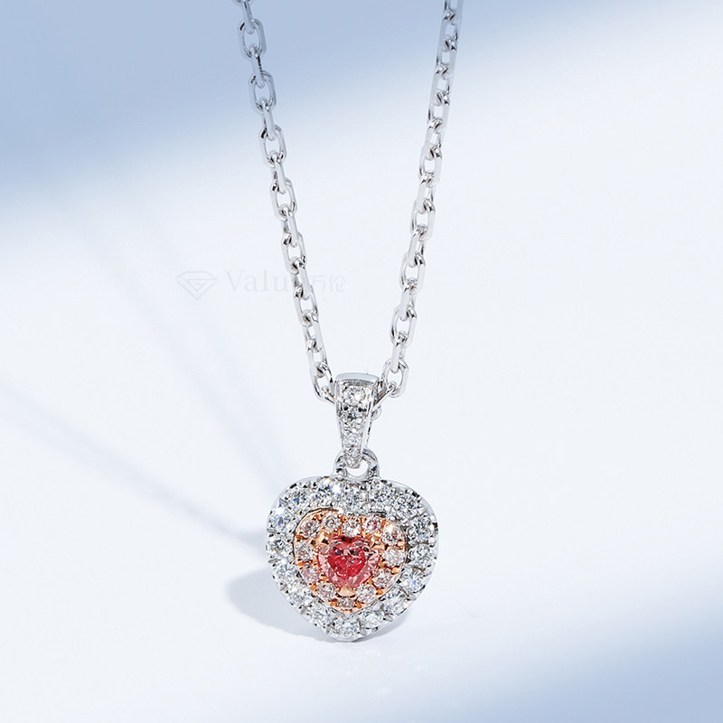ten thousand Len Jewelry New Product 18k Gold Heart-shaped Pink Diamond Necklace Classic woman natural colorful diamond sweet and beautiful pendant lock bone chain