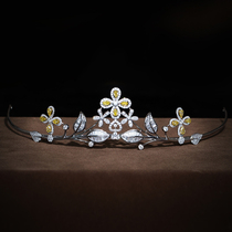 Wanlun jewelry white 18K gold diamond ring diamond crown headdress yellow diamond female Crown Bride wedding hair accessories