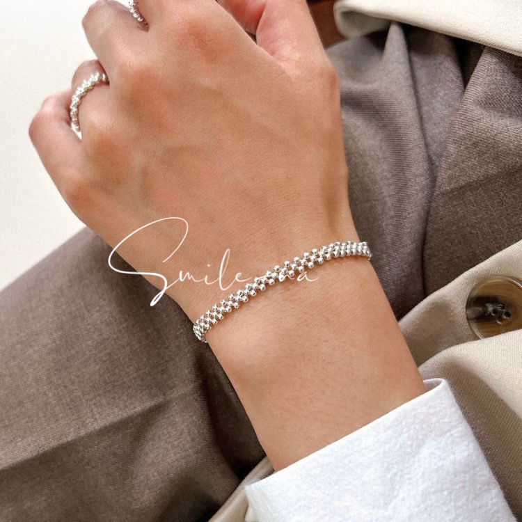 Korean Imported Design 925 Sterling Silver Fashionable Stereo Ball Beaded Silver Bracelet Bracelet