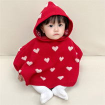 Baby cloak autumn and winter newborn baby girl cloak going out windproof full moon coat children going out knitted small shawl