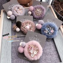 Wood wood DIY community handmade hair ornaments DIY material package No 642 Mink fluff ring Crystal pompom rubber band