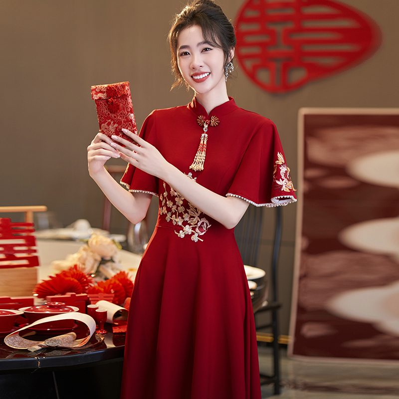 Plus-Size Maternity New Chinese-Style Improved Cheongsam Toast Dress Bride High-Waisted Belly-Covering Wedding Dress New Style Xiuhe Dress