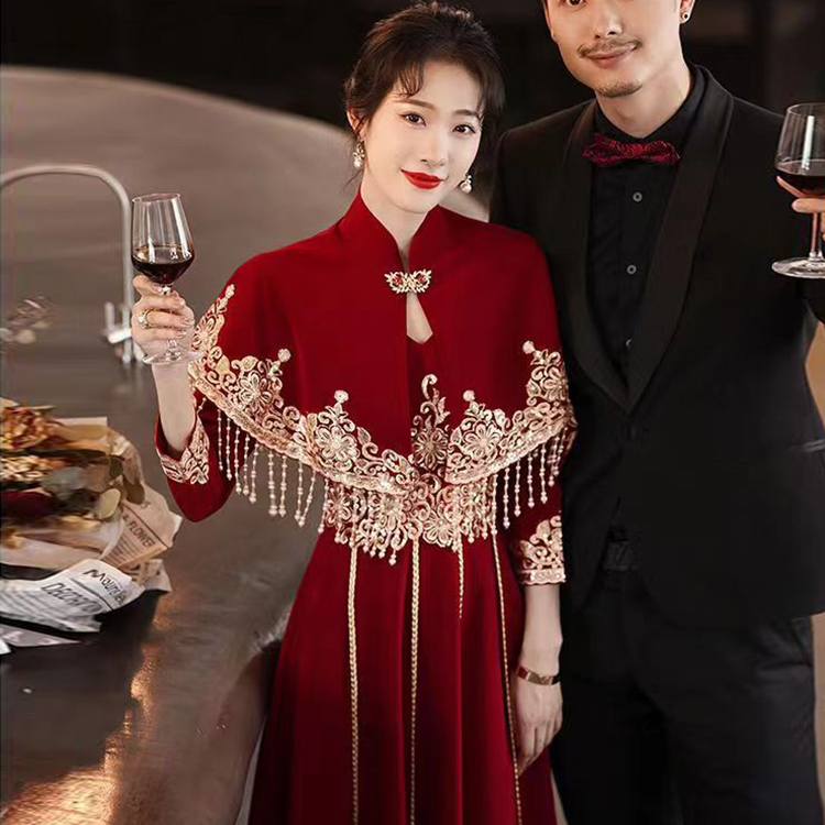 High-End Plus-Size Maternity Chinese-Style Modified Cheongsam Toast Dress Bride High-Waisted Belly-Covering Wedding Dress Xiuhe Suit