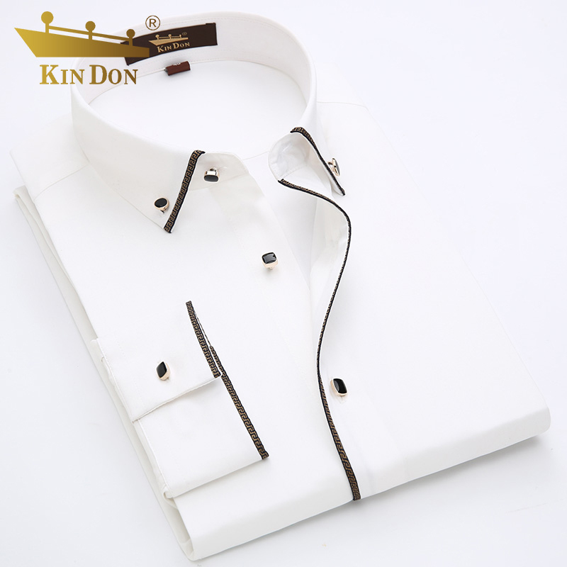 Golden Shield Fashionable White Long-Sleeved Shirt Men's Business Casual No-Iron Slim Fit Trim Formal White Shirt Men's Top