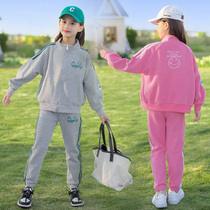 Girl Clothing Spring Clothing Sports Suit 2022 New Middle Child Great Boy Girl Foreign Air Spring Autumn With Trendy Clothes Tide