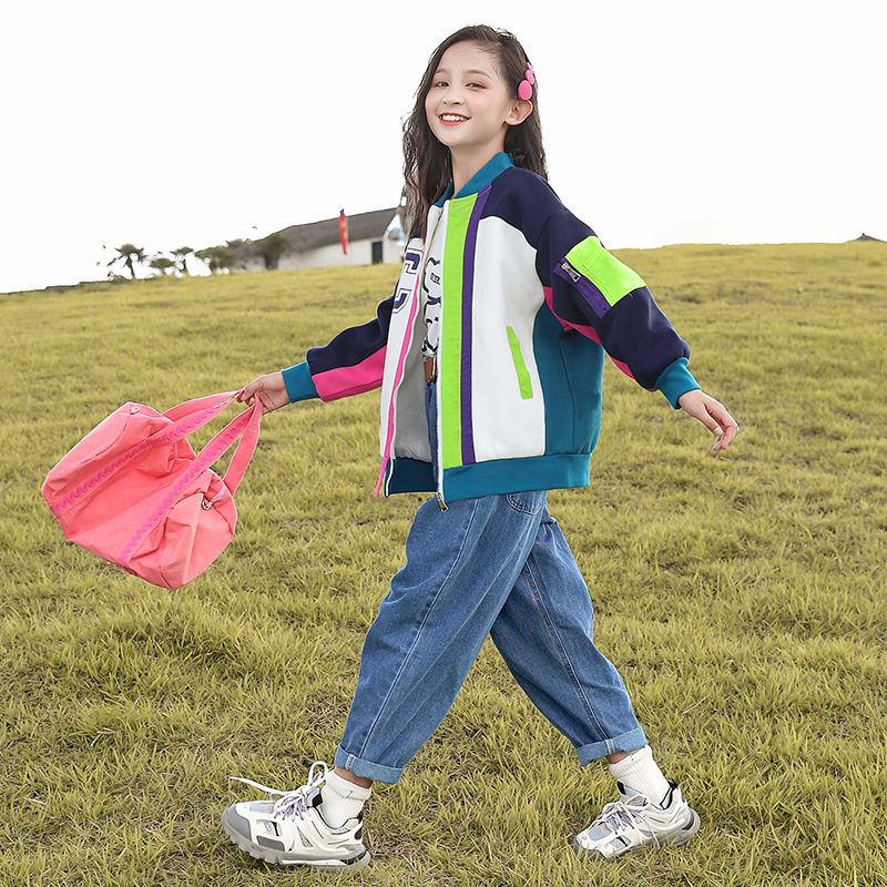 Girls' spring coats Western style 2022 spring and autumn new styles for big children and little girls spring fashion baseball uniform sweater