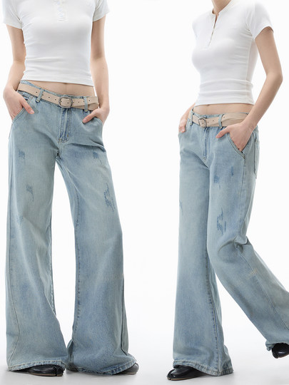 Burgenland Flared Jeans for Women, Loose High-Waisted Straight-Leg American-Style Washed Floor-Length Pants for Tall People