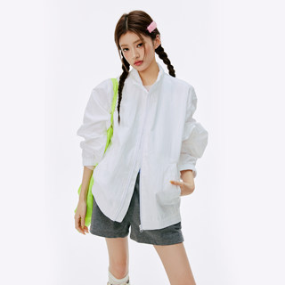 Burgenland White Jacket for Women 2026 New Spring and Autumn Turn-Down Collar Stand Collar Zipper Thin Sports Loose Jacket