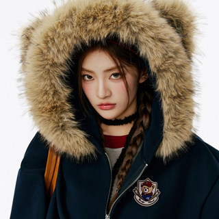 Burgenland Large Fur Collar Hooded Sweatshirt Jacket for Women, New Autumn and Winter Style, Zipper, Korean Style, Loose Fur Cardigan