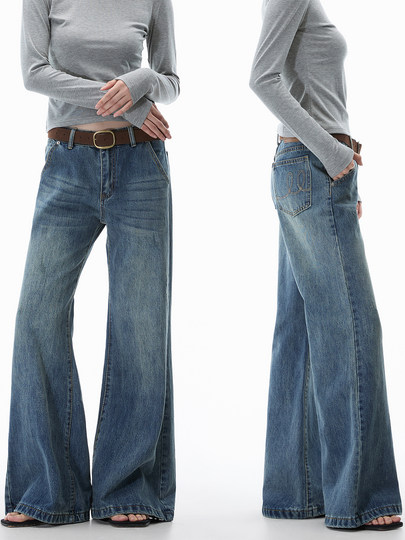 Burgenland Flared Jeans for Women, Loose High-Waisted Straight-Leg American-Style Washed Floor-Length Pants for Tall People